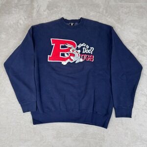 VTG 90s Warner Bros Bugs Bunny Sweatshirt Mens‎ XL Blue Preowned Stain Pullover